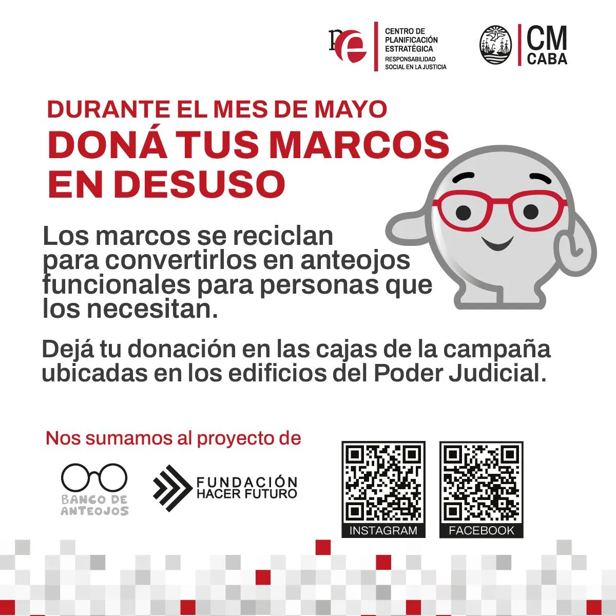 Campaña de donación de anteojos: Te esperamos en todos los edificios del Consejo de la Magistratura.